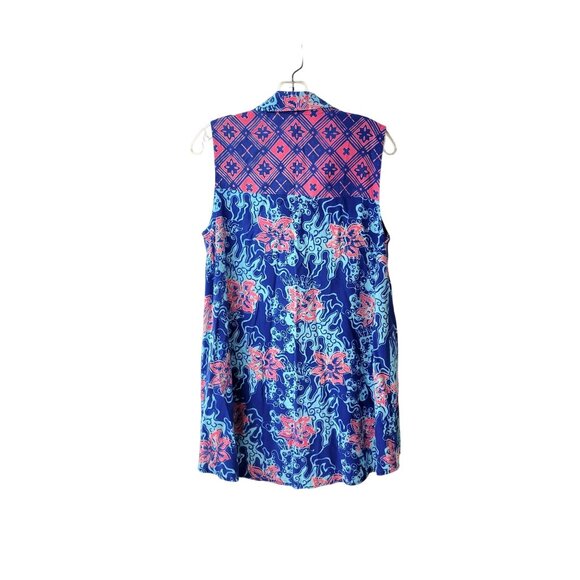 Batik Keris Sleeveless Button-Down Top Women's M 100% Viscose With Wax Print Blu - Picture 2 of 4